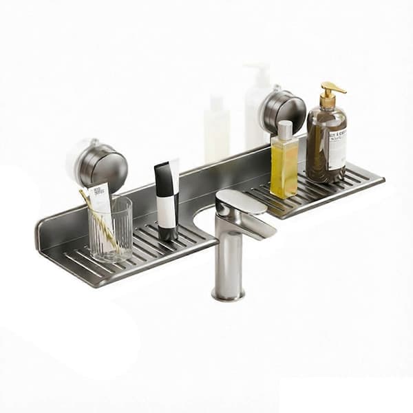 Faucet Shelf with U-shaped Drainage 40 Dark, Suction Cup, No Drilling for Sink and Kitchen