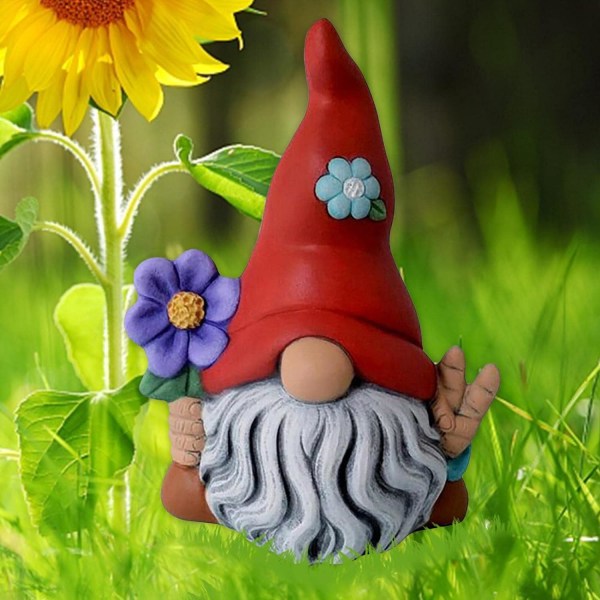 Granjardin Gnomes - Plendekorasjon - Morsom figur - Pen hage - Gnome-skulptur - Velkomstskilt - Dverg