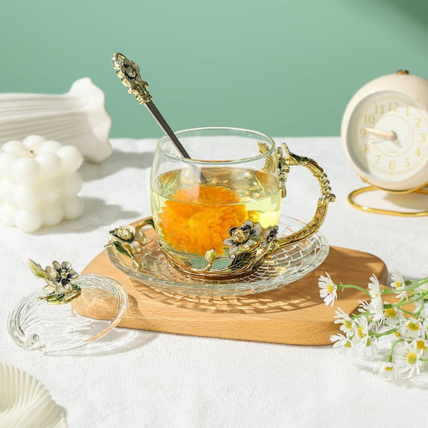 Fancy tekopper Blomster kaffekopper med låg Mors dags gave Fødselsdagsgaver til kvinder Valentinsdag Julegave Jasmin 11oz