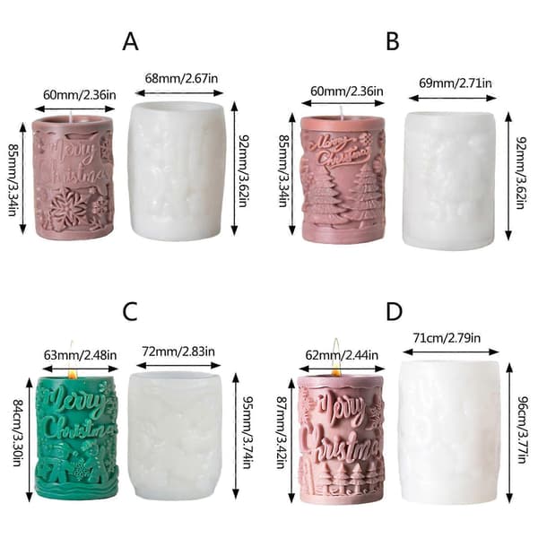 Jule-tema silikone lysforme til epoxyharpiks, juledekoration til stearinlys, cylinder silikone lysforme