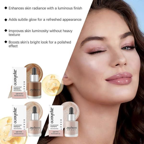 Liquid Highlighter Drops, Radiant Glow Liquid Bronzer for Face and Body, Luminous Bronzing Drops with Skincare Formula, Buildable Shimmer
