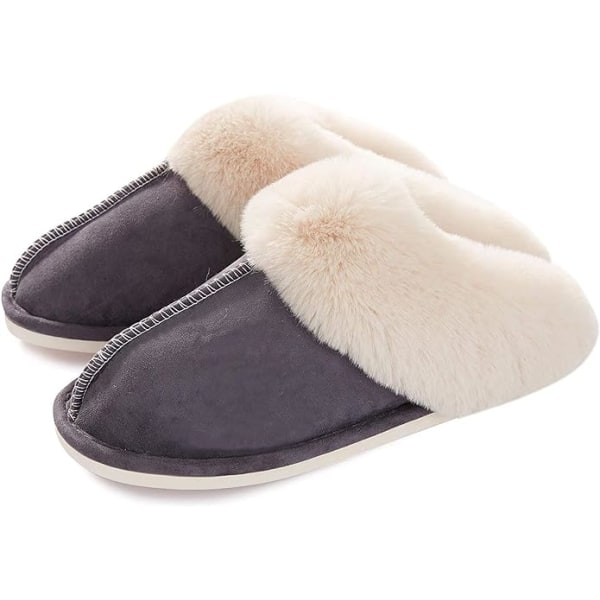Hussko til kvinder og mænd, Fuzzy Fluffy Memory Foam Slip-on Hjemmesko Anti-Skridsikker Super Varme (Størrelse: 9-10)