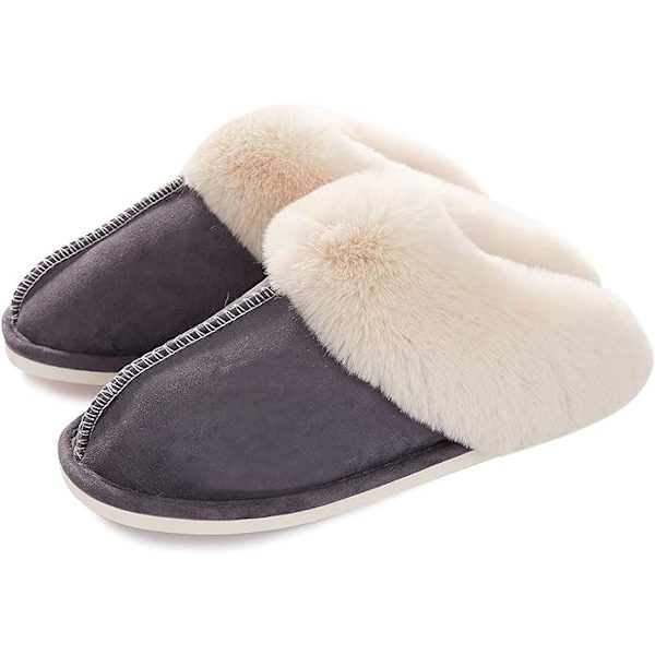 Husslippers för kvinnor och män, luddiga fluffiga minnesskum slip on hussko halkfria supervarma (storlek: 5-6)