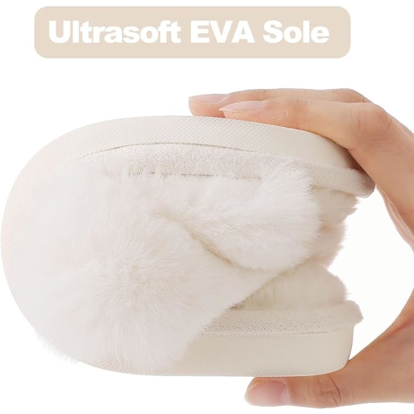 Dames Fuzzy Hjemmesko Krydsbånd Memory Foam Hjemmesko Åben Tå (Størrelse: 7-8)