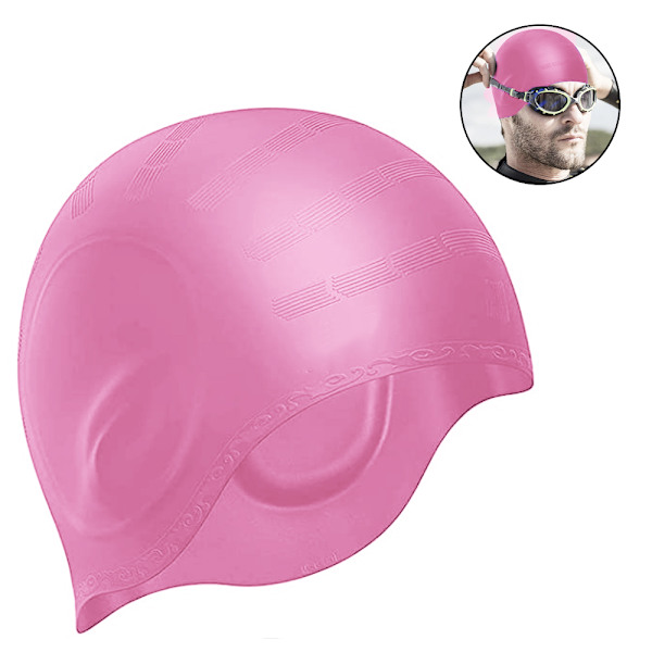 Badmössa för kvinnor och män med medelstora eller stora huvuden - Perfekt för vuxna, äldre barn, pojkar och flickor - Gratis näsklämma - Rosa