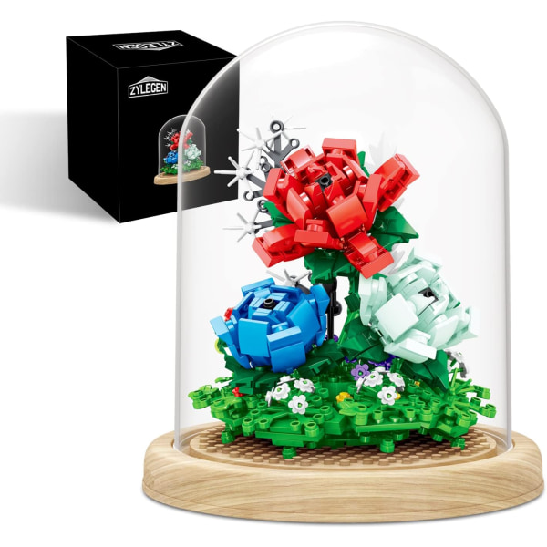 Rose Bouquets Building Toy with Glass Dome,Bonsai Tree Building Blocks Toy for Home Décor,Botanical Collection Idea(624Pcs)