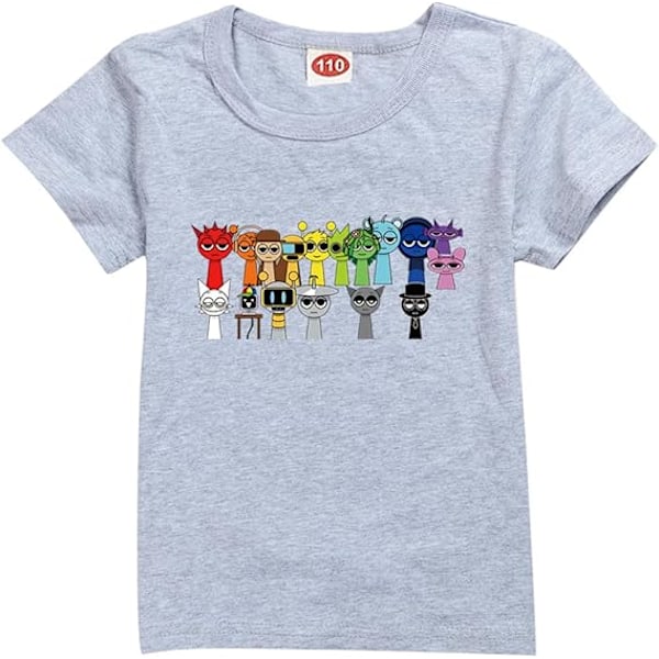 Sprunki T-paita pojille lapsille Sprunki paita faneille lahja hahmo painettu taapero t-paidat Sprunki Merch Opiskelija topit Gray 140cm