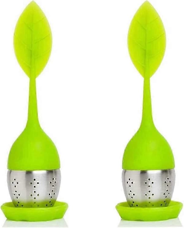2 stk silikon te-infuser, te-infuser, tesil, med silikonhåndtak, moderne bladform, for tesiling