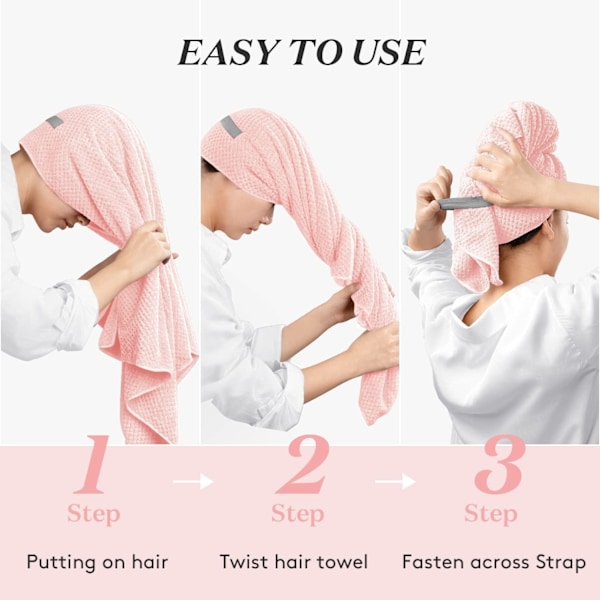 Suuri mikrokuitupyyhe naisille, anti-frizz pyyhe kuminauhalla | Erittäin imukykyinen | Speed ​​Pyyhe Pink