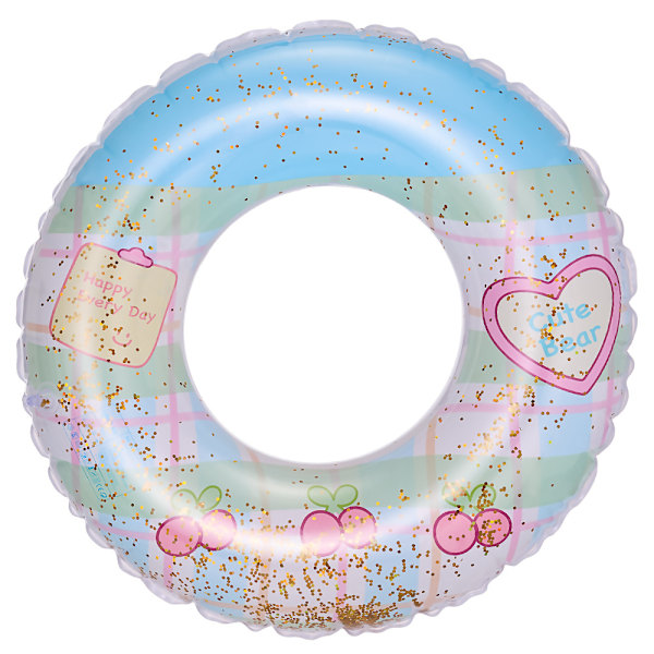Oppblåsbar badering for barn, badering poolbøye, retrostripet PVC oppblåsbar bøye poolbøye Sequin heart grid Suitable for ages 2-4