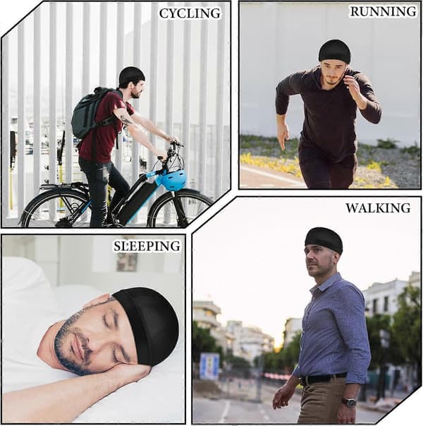 3 stk. silkehette for menn, bølgehette, satengsilkehårhette for søvn, elastisk bånd, bølge-durags, sove-dusjhetter, silkehårinnpakning for menn
