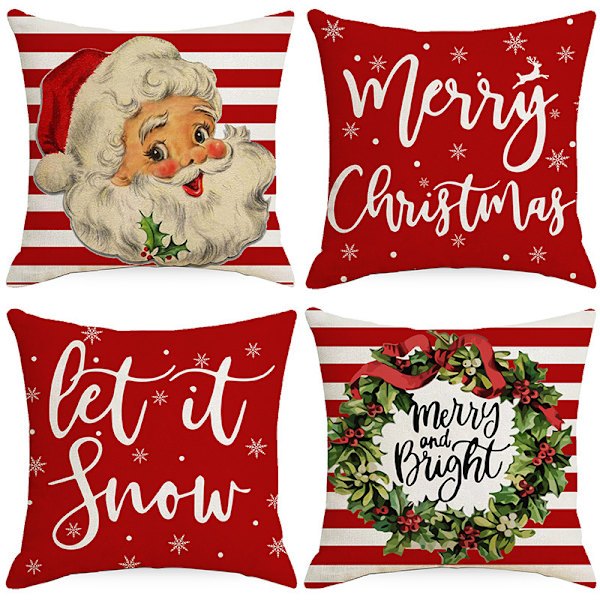 Jul kuddfodral jultomten snögubbe kasta kuddfodral glatt ljus låt det snöa kuddfodral, 18 x 18 tum, 4-pack