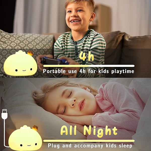 Dumpling Natlampe til Børn, Sød Farveskiftende Silikone Natlampe USB Opladning, Blød Lampe til Drenge Piger Gave