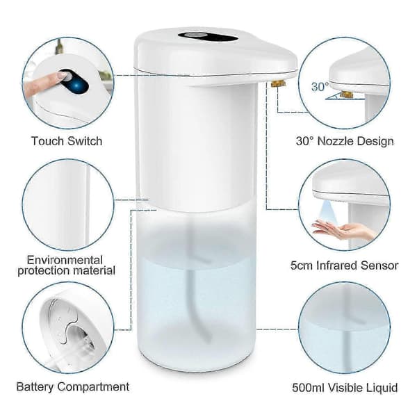 Automatisk desinfeksjonsmiddeldispenser, 500 ml automatisk alkoholsprøyte med infrarød sensor