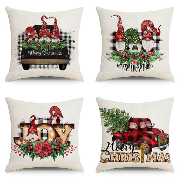 Chritsmas Throw Pillow Covers 18 x 18 Inches Set of 4 Winter Decor Pillow Case Farmhouse Snowman Santa Pillowcase Merry Christmas