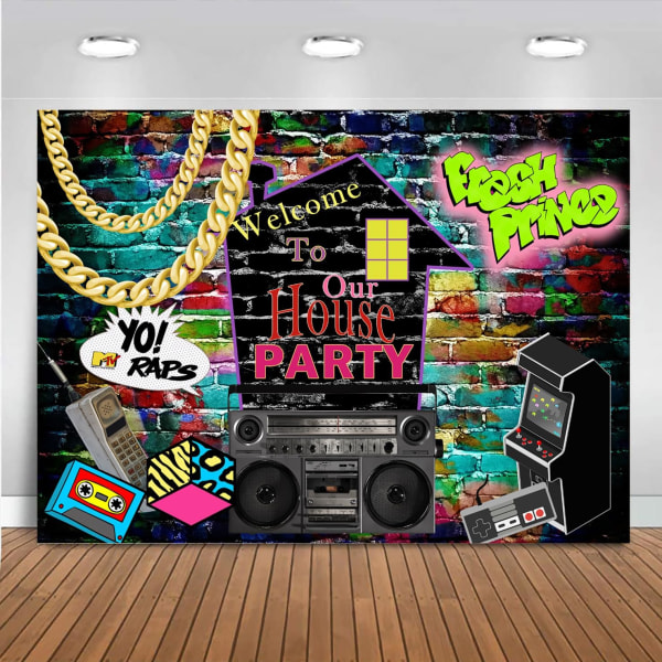 Hip Hop Graffiti Tema Fotografi Bakgrunner 80's 90's Fargerik Murvegg Fotokabin Retro Musikk Rock Punk Fest Banner Dekorasjoner Studio (7x5ft)