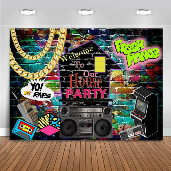 Hip Hop Graffititema Fotografi Bakgrunder 80-tal 90-tal Färgglada tegelväggar Fotobås Retromusik Rock Punk Party Banner Decorations Studio (7x5ft)