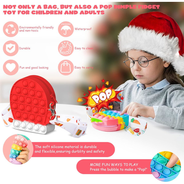 Jul Pop Push It Väska, Leksakshandväska, 2 i 1 Anti Stress Handväska Messenger Väska med Justerbar Axelrem, Julgåva till Barn (Julhandskar)