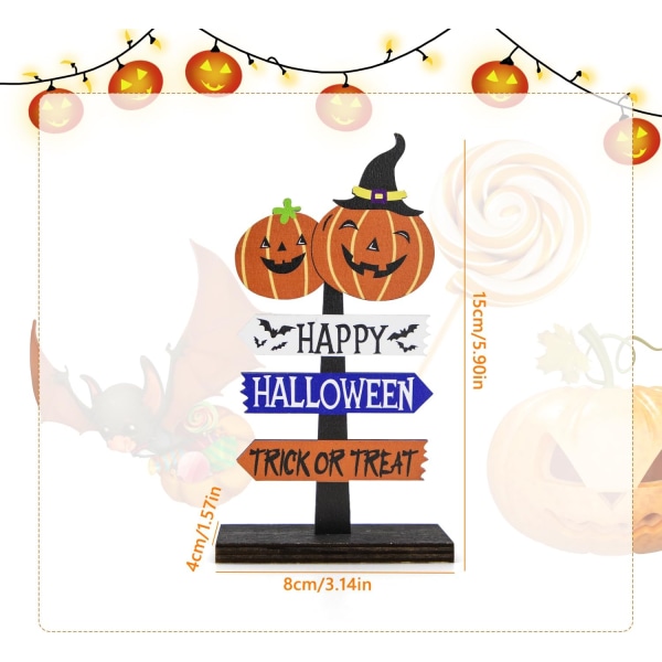 Halloween Borddekoration, Halloween Træ Ornament Happy Skilt Stativ til Halloween Fest Vindue Karm Bordplade Dekoration, 14x8cm (Dobbelt Græskar)