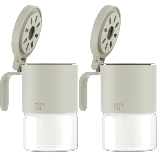 Glas kryddburkar fuktbeständiga kryddbehållare med sked 2-delad set 10 oz/300 ml kryddflaska för kökssalt, socker, peppar, cayennepeppar