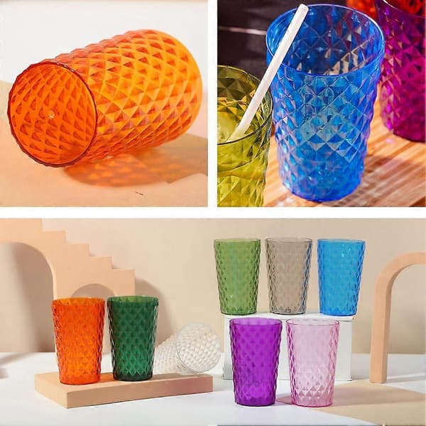 6 stk. 300 ml PC plastikkopper sæt klare levende farver til kolde drikkevarer snacks fester blue
