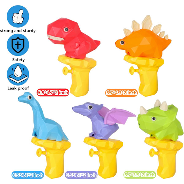 5 stk Vandsprøjtepistoler til Børn, Små Dinosaur Vandpistoler, Vandsprøjte Soaker Sommer Swimming Pool Strand Party Favor Legetøj til Drenge & Piger