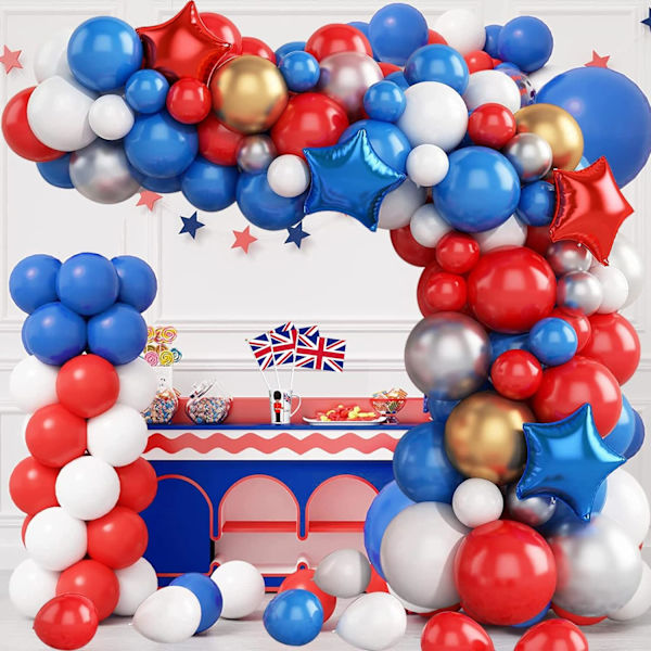 Blå Rød Balloner Arch Kit 80PCS Blå Guld Hvid Latex Balloner Garland Kit Med Blå Rød Stjerne Folie Balloner Til Dreng Fødselsdag Dekoration