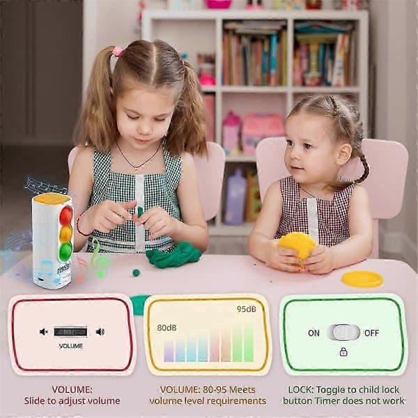 Trafiklys-timer til børn med visuelle/lydalarmer, LCD-display, lydstyrke og 4 ringetoner