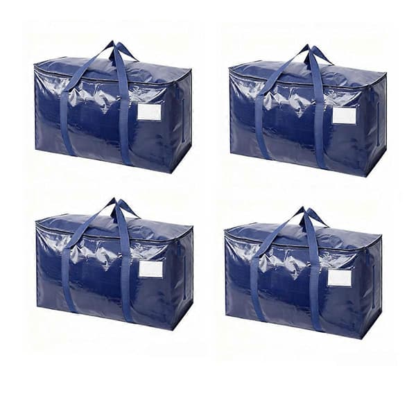 Heavy Duty Moving Bag 4-pack Deep Bottom, Waterproof PP Woven, Full Open Side Zipper, 69x38x35