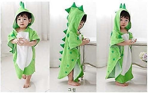 Myk bomulls badehåndkle strandhåndkle badekåpe for barn 0-4 år (grønn dinosaur, 60*120cm)