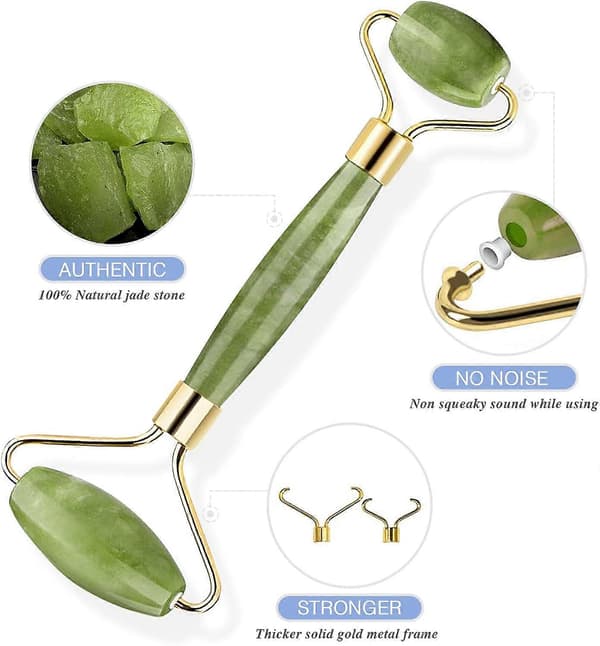 Jaderulle og Gua Sha-sæt til Ansigtsmassage, Naturlig Jade mod Hævelser og Hudens Elasticitet