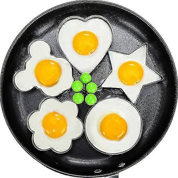 5 former non-stick stekt eggform eggringer med håndtak rustfritt stål pannekakeform stekt eggform for eggmuffins omeletter pannekake PXCL