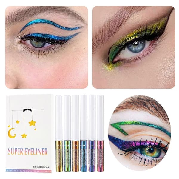 Glitter Eyeliner Sæt 6 Farver Langtidsholdbar Smudge-resistent Metallisk Finish med Lysskiftende Effekt