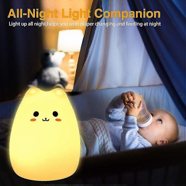 Kat Klap Natlampe, sød Kat Lampe Silikone Baby Natlampe Til Soveværelse, Glød Op Farveskiftende
