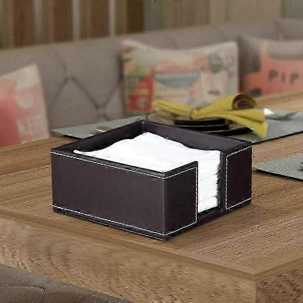 Fyrkantig Cocktailservetthållare PU Läder Tissue Box Servettdispenser