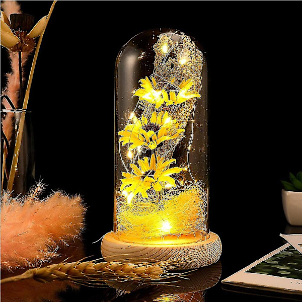 Förtryllande Blomlampa, Konstgjord Solros i Glaskupa, LED-lampa