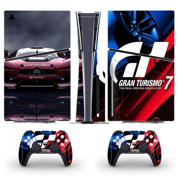 Playstation 5 Slim Ps5 Slim GT Gran Turismo 7 Skin Decal Og Controller Stickers Sæt, Ridsefast (Disk) Style12