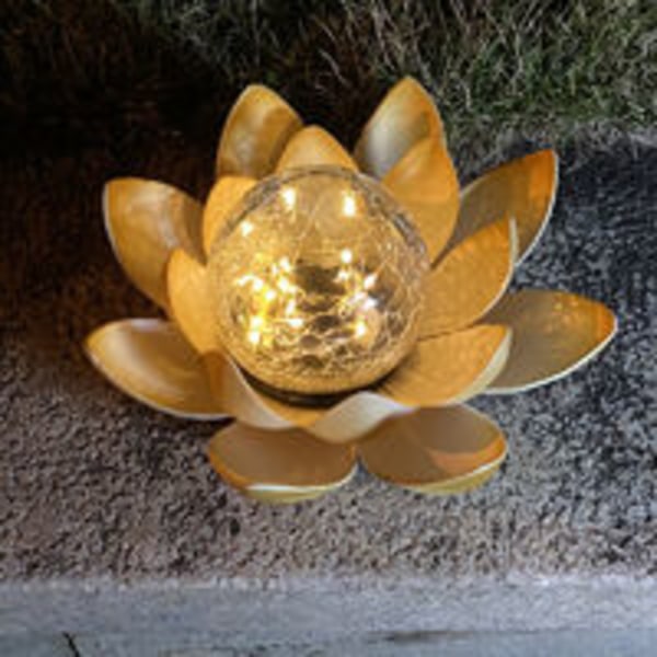 Soldriven Lotus Flower Trädgårdslampa utomhus Vacker ljuseffekt genom krossat glas (1 stycke)