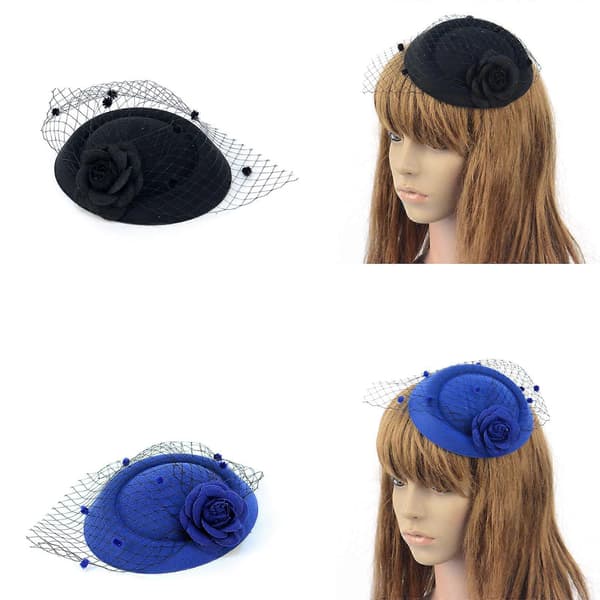 Unik Tyllfesthatt Hodeplagg Elegant Hårtilbehør Fester Hodeplagg For Bryllup Og Kostymefester Blå Blue