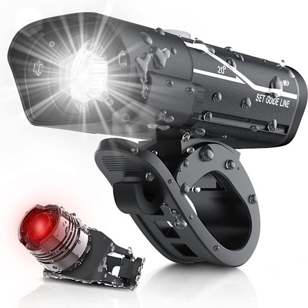 USB-oppladbar sykkellyssett, sykkellyssett superlys 3 LED-frontlys, hurtigutløsning, 360° rotasjon