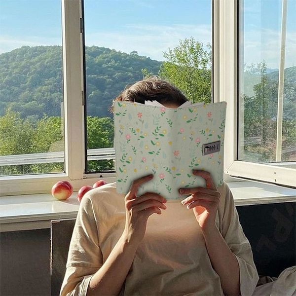 Dagbog med lås, blomst og sommerfuglejournal, genopfyldelig PU-læderdagbog med lås og nøgle til kvinder piger, B6 hemmelig personlig