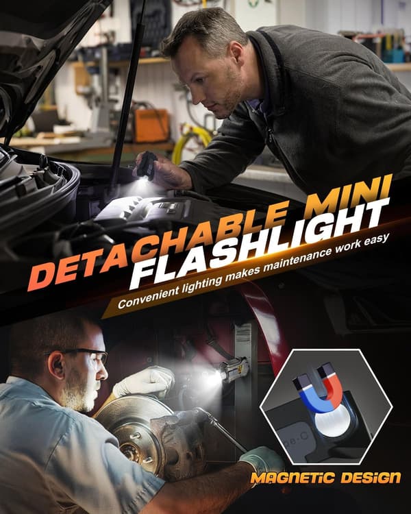 Rechargeable Headlamp with Detachable Flashlight, Motion Sensor, Waterproof, Magnetic Light for Hiking, Running, Black