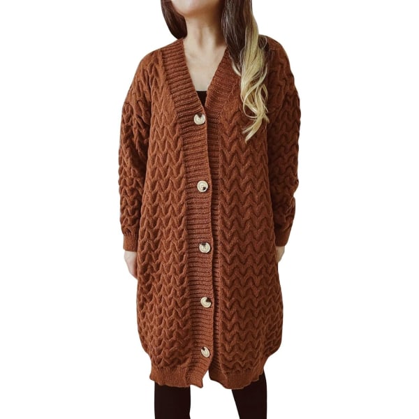 Kappa för kvinnor Sherpa-fodrad jacka Moderock Enfärgad överdimensionerade kläder Öppen framsida lång kappa (brun, XL) Brown 针XL