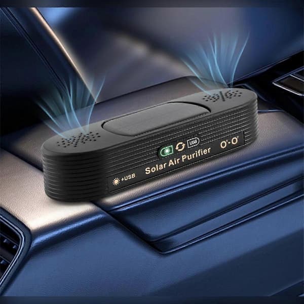 Solar-Powered Dual-Core Car Air Purifier — Plasma, Negative Ions & Activated Oxygen, USB/Solar Power
