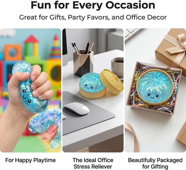 Glitter Dumpling Squishy Leksaker, Nya Glitter Dumpling Squishies med Ångkokarlåda, Färgglada Dumplings Kläm Stresslindrande Fidget Sensorisk Leksakspresenter för
