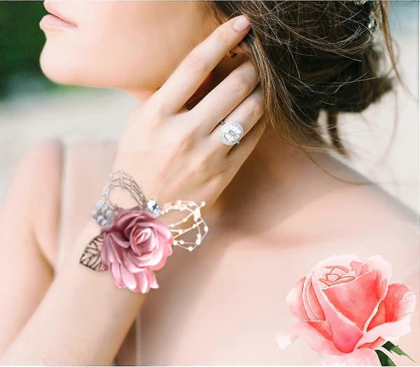 Rose Corsage Armbånd, 2 STK Blomster Bryllups Håndleds Corsage med Rhinestone og Perle