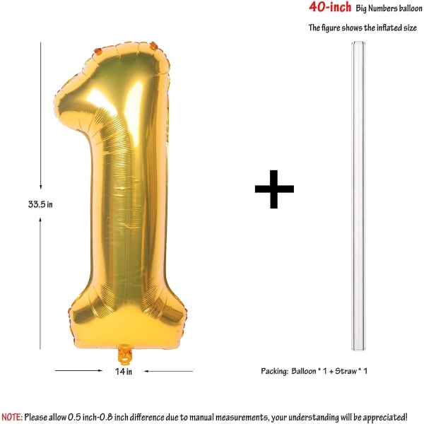 2 st 40 tums guldsiffriga heliumfolie födelsedagsballonger (guld 1)