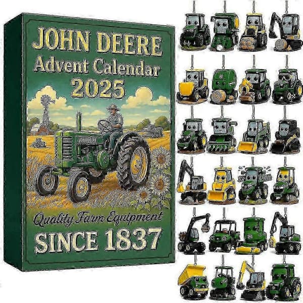 24-dagars John Deere Adventskalender 2025 Traktor Julgransdekoration 2D Akrylhänge Julklapp