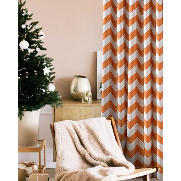 Mote Chevron Gardiner for Stue og Spisestue, Mørkleggende Blackout Grommet, 84 Tommer Lang, 52 x 84 Tommer, Oransje (1 Panel)