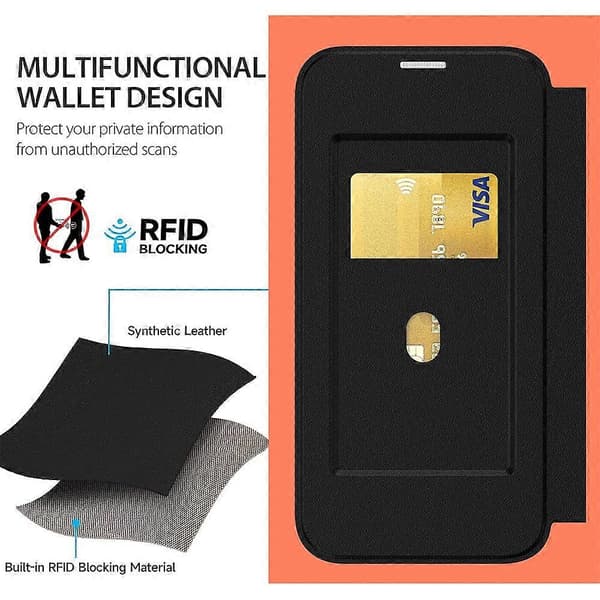 Magnetic PU Leather Wallet Case Compatible with iPhone 17 Pro Max with RFID Blocking